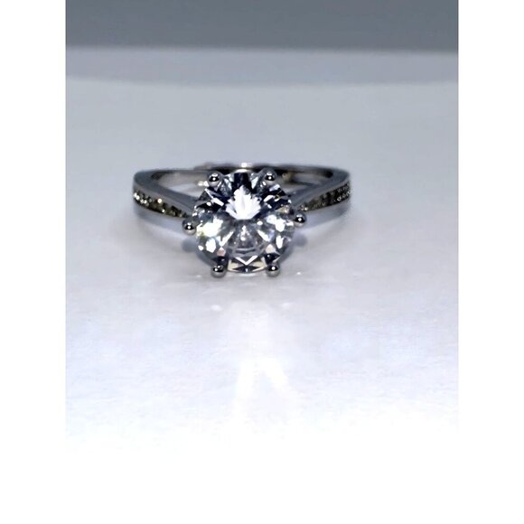 Cubic Zirconia & Moissanite Silver Tone Adjustable Ring - Picture 3 of 8